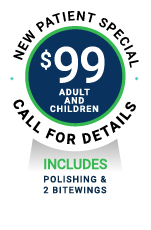 99 new patient special adult and children includes polishing and 2 bitewings call for details